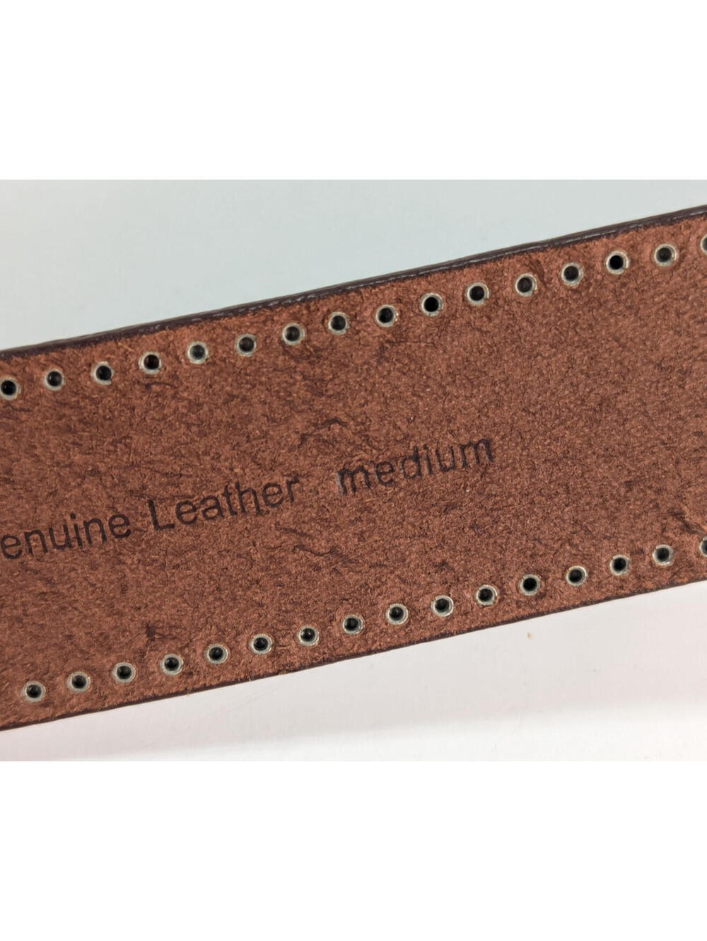 Women's Calvin Klein Jeans Leather Belt Medium 38" Brown Studded Matte Silver - Picture 10 of 11